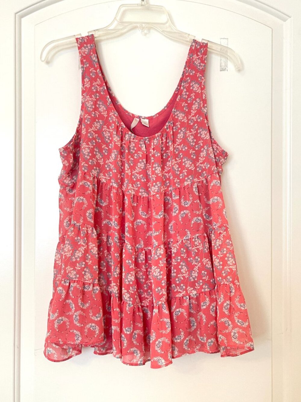 Lauren Conrad Tank Top Blouse Floral Flowy Coral Pink Small